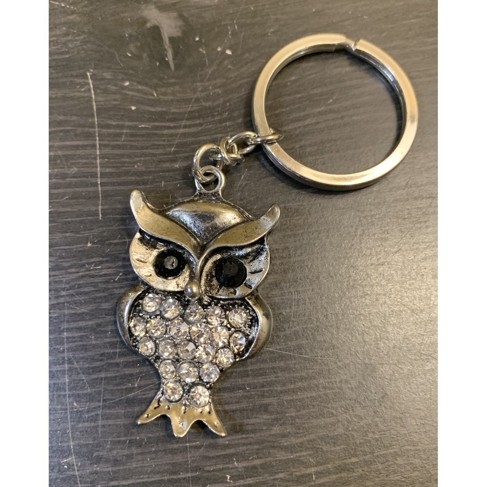 Owl Keychain Bejeweled Rhinestone Purse Jewelry Bling Clip Key Ring